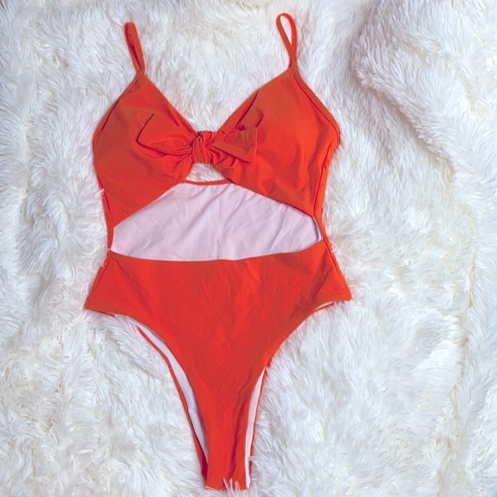 Orange Cut Out One Piece Bathing Swimsuit Size Small